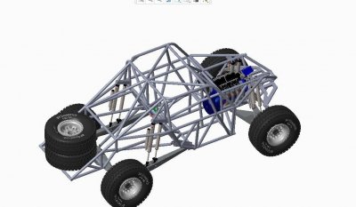​大越野巴吉钢管车3D数模图纸 CREO设计 附IGS